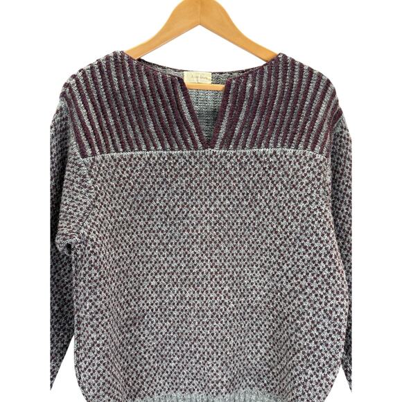 Handmade Knit Wool Sweater Womens M Gray Maroon Scotland Anna Skea Cottage Cntry - Picture 3 of 8